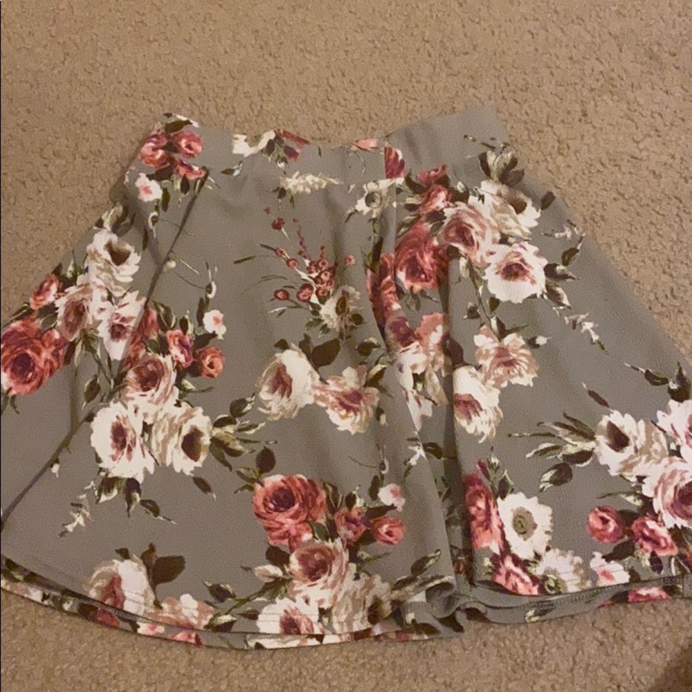 gray floral skater skirt